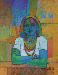 Saeed Kureshi, Balcony Lure, 24 x 18 Inch, Oil on Canvas, Figurative Painting, AC-SAKUR-015